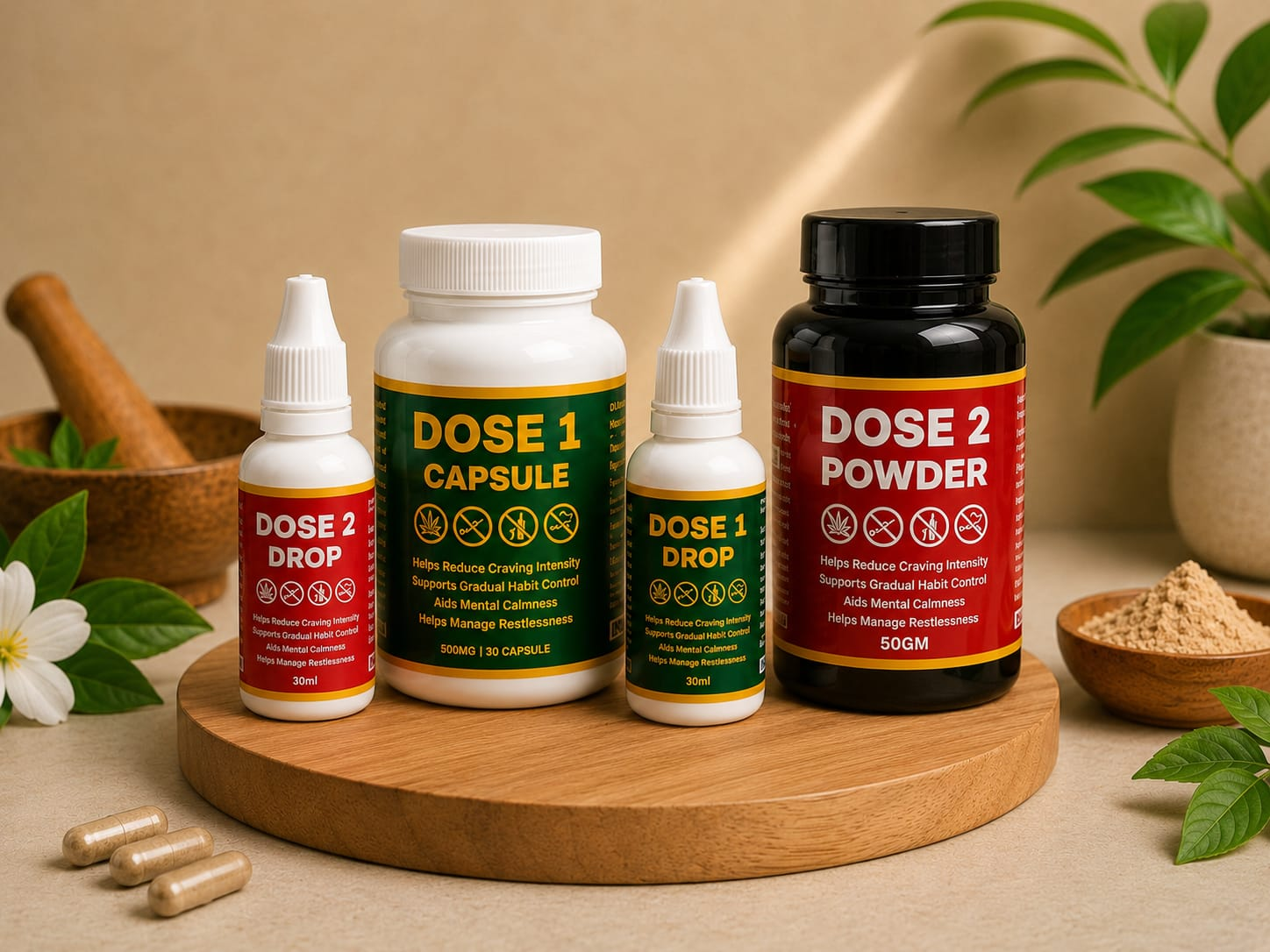 एंटी एडिक्शन — Dose 1 Capsule, Dose 1 Drop, Dose 2 Drop, Dose 2 Powder